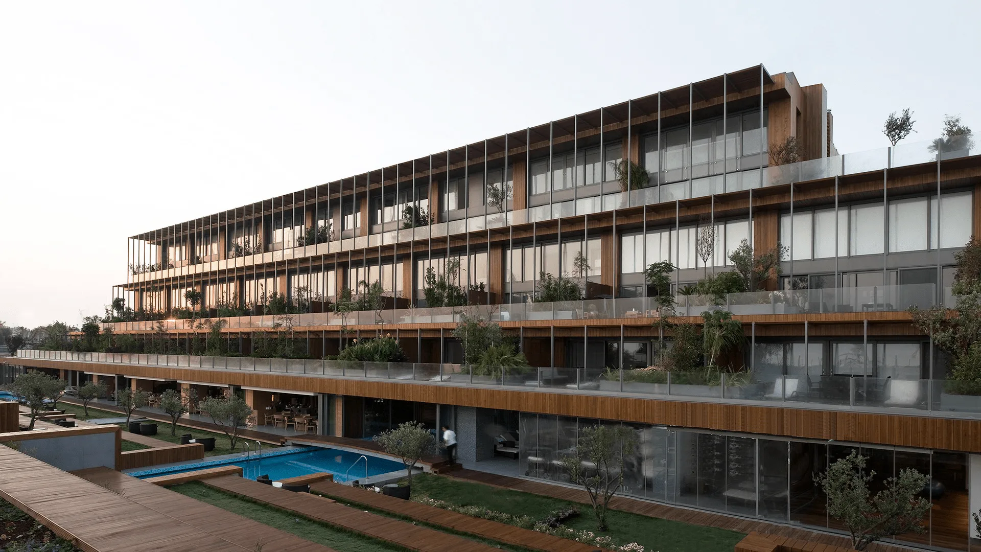 Stepped terraces and pool