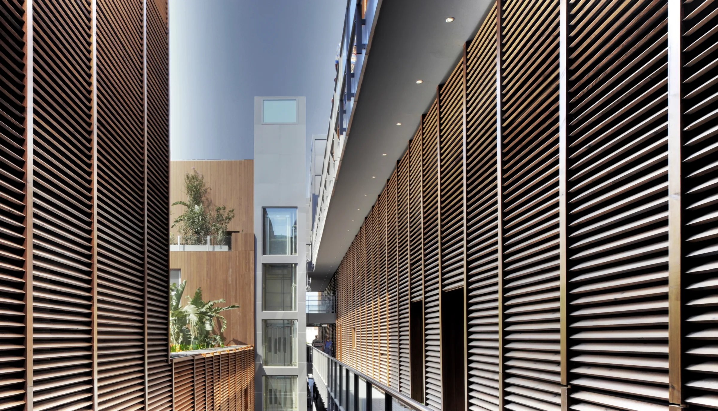 Internal street with timber louvres