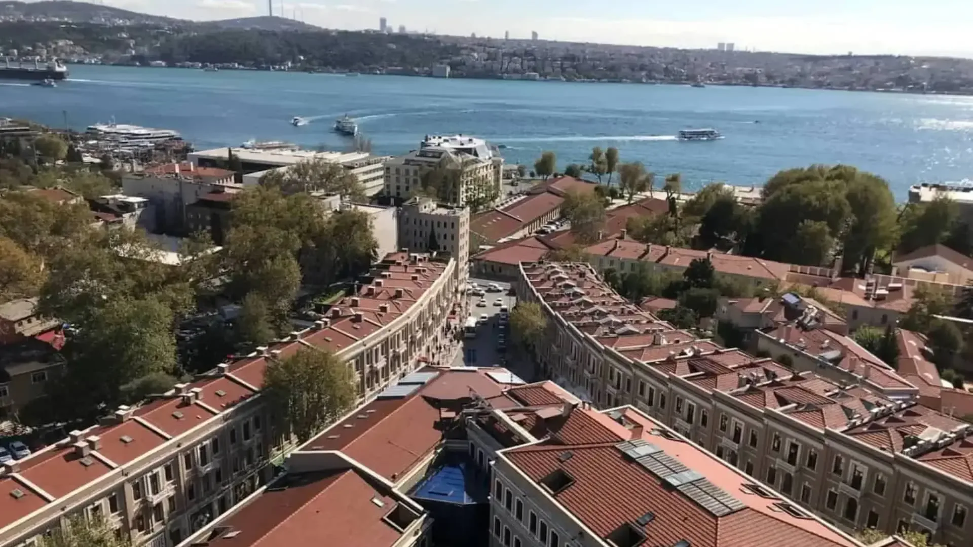 Aerial view of Akaretler Row Houses and the Bosphorus
