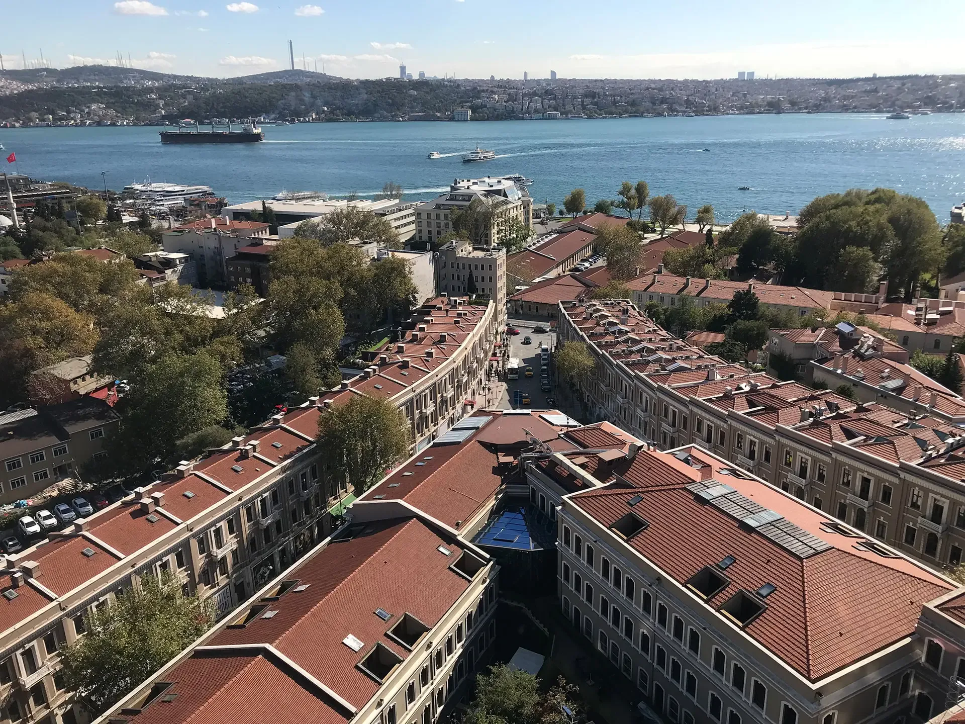 Akaretler Row Houses rooftops with Bosphorus view