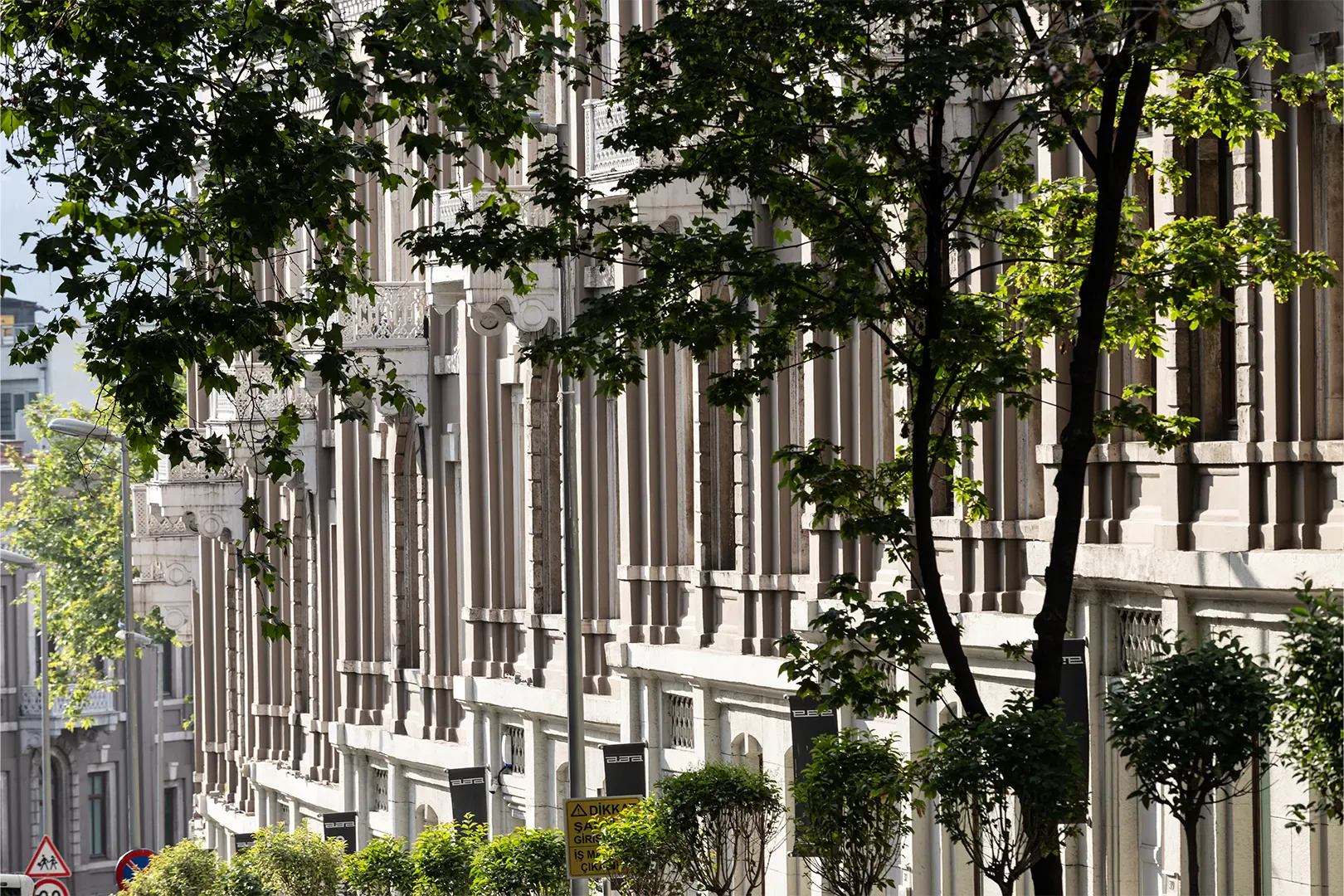 Tree-lined Akaretler street and row houses