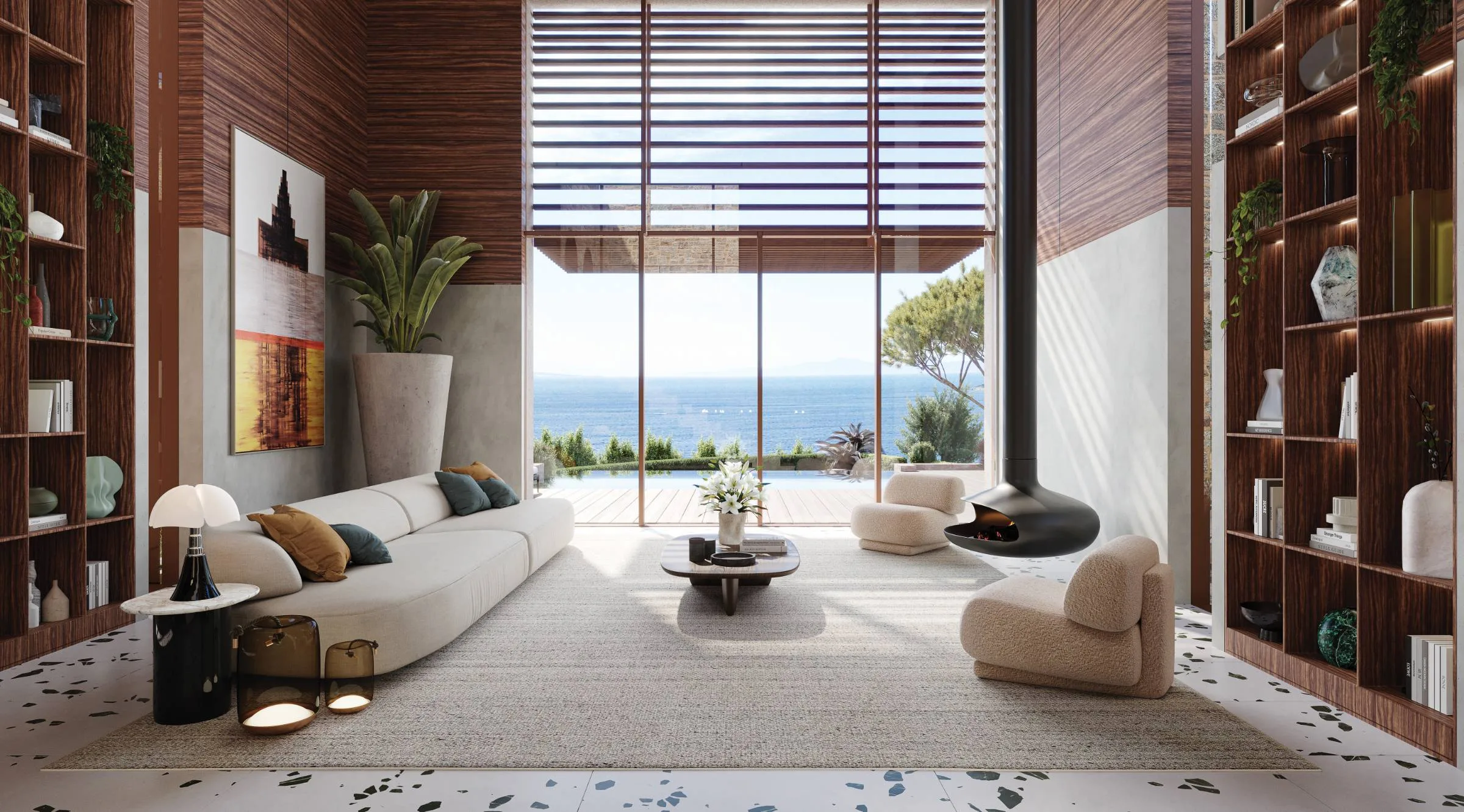 DAP Çeşme sample living room with sea view (render)