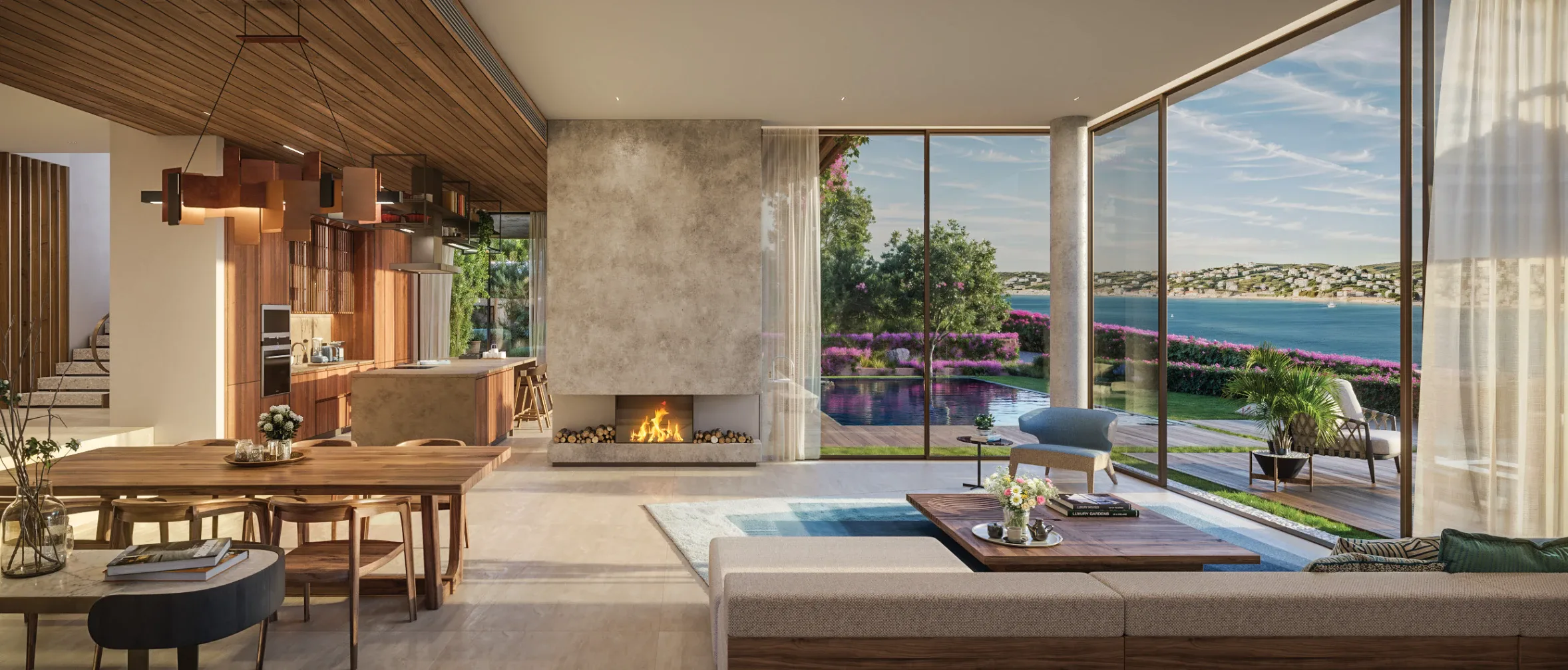 DAP Çeşme sample living area with fireplace (render)