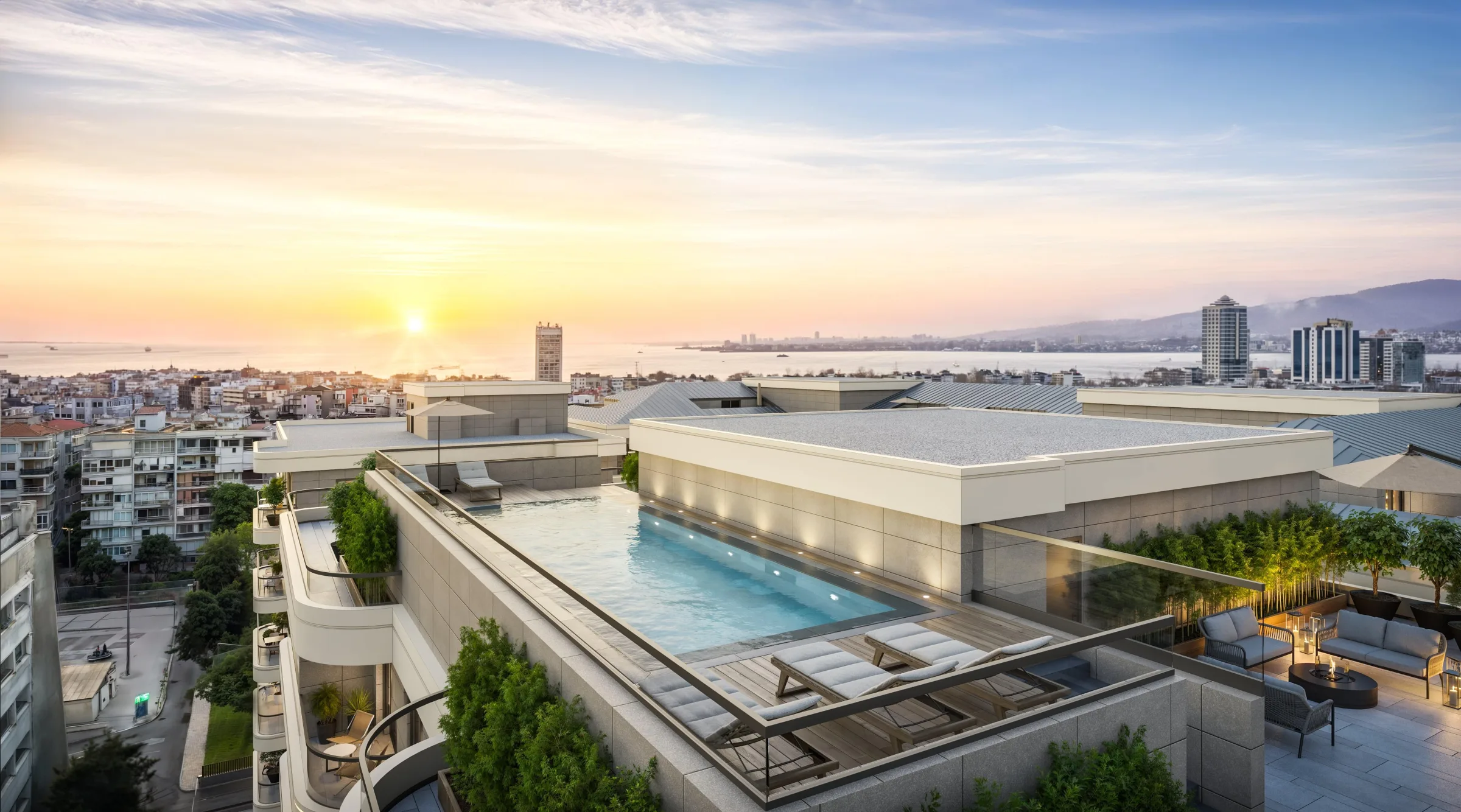 Ege Yapı Alsancak rooftop pool and bay