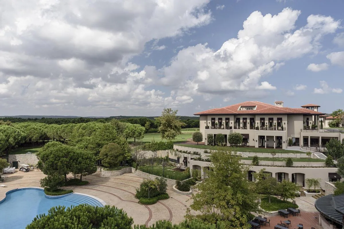 Kemer Country clubhouse and pool aerial view