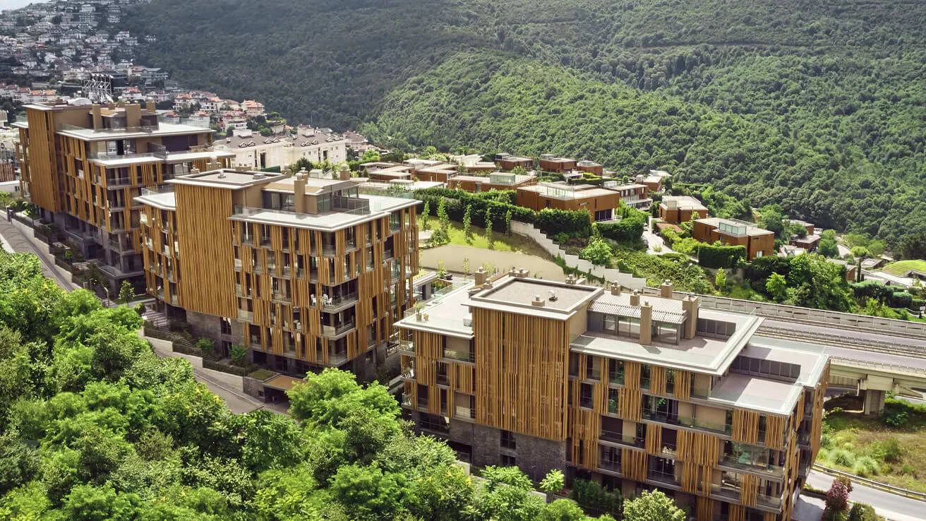 Mesa Cubuklu 28 blocks and Beykoz woods, aerial view