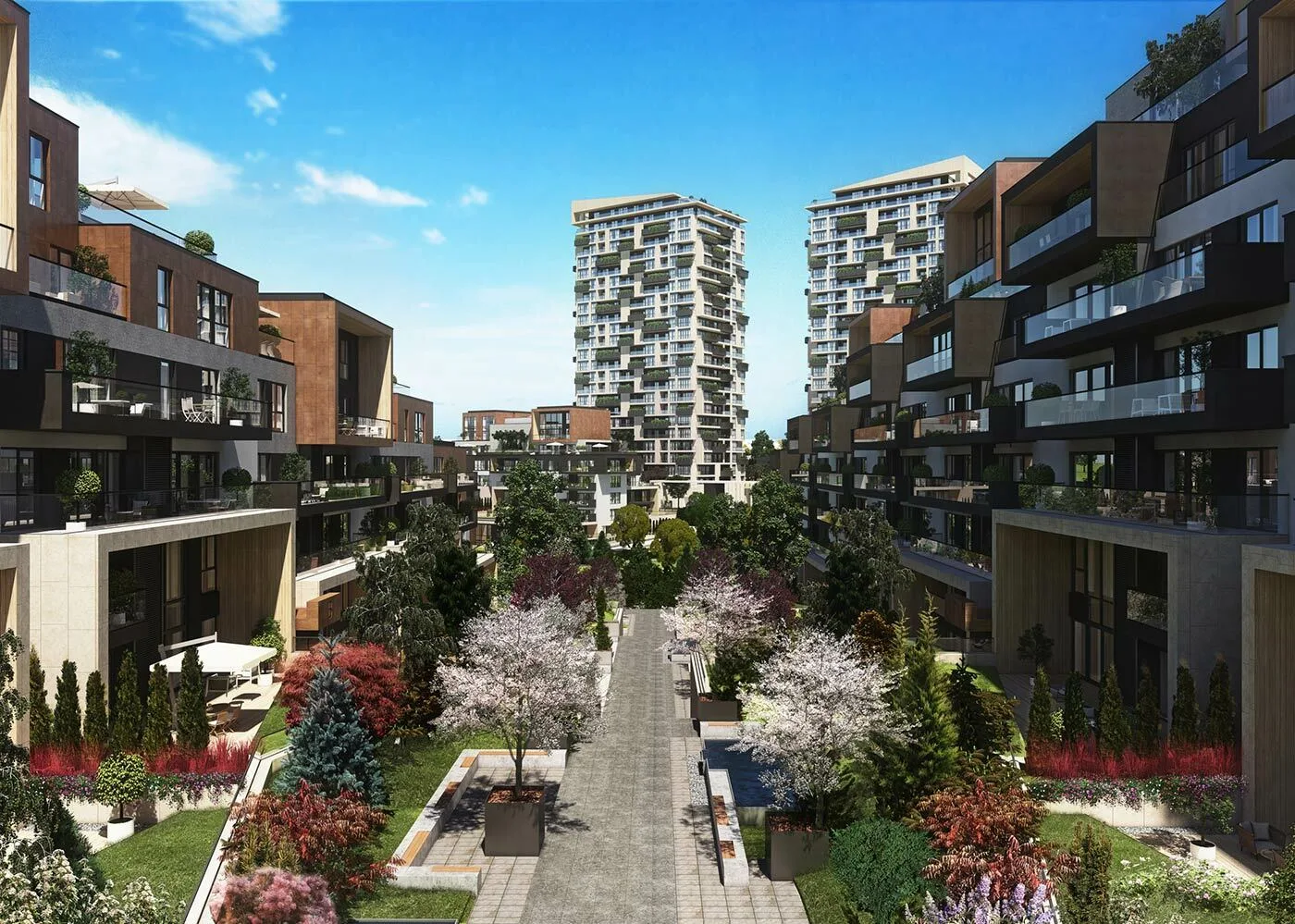 Next Level Çayyolu towers and inner street (render)