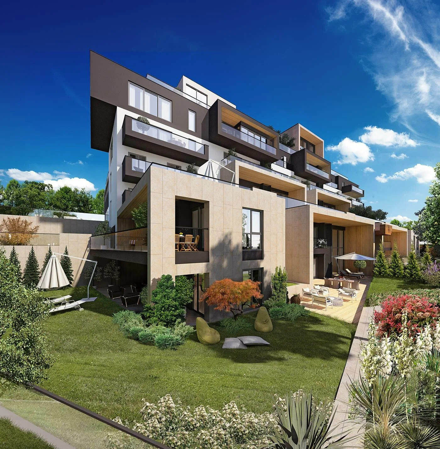 Next Level Çayyolu terraced block facade (render)