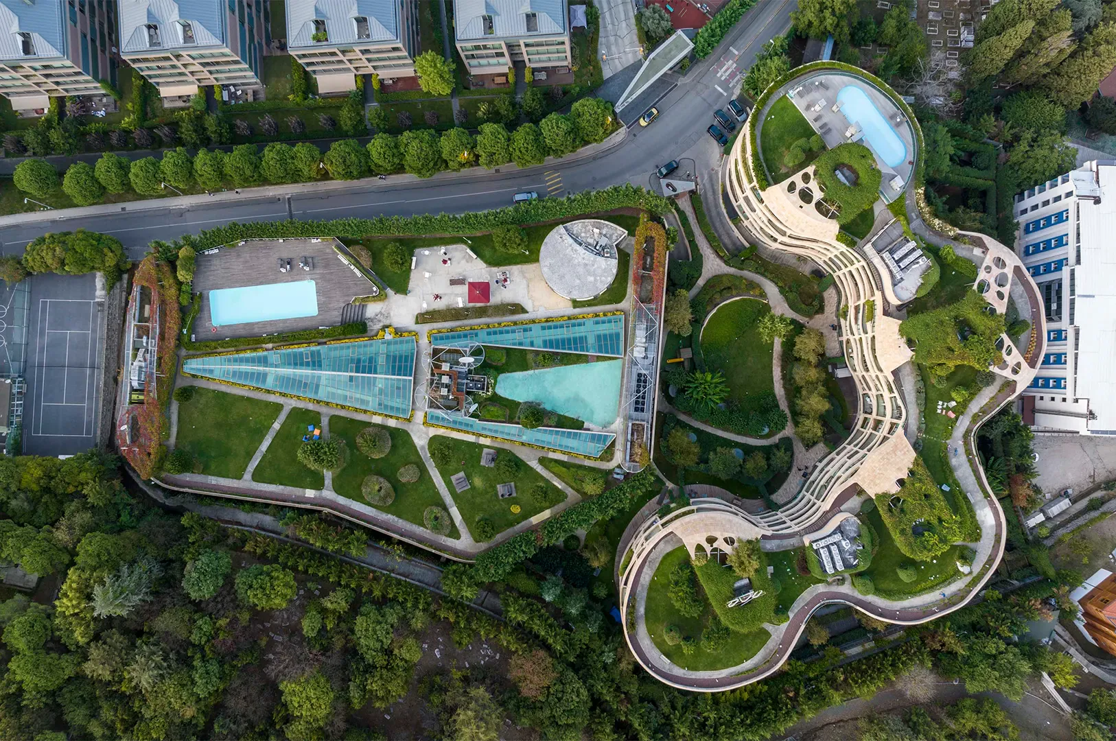 One Ortakoy pool and landscaping, drone view