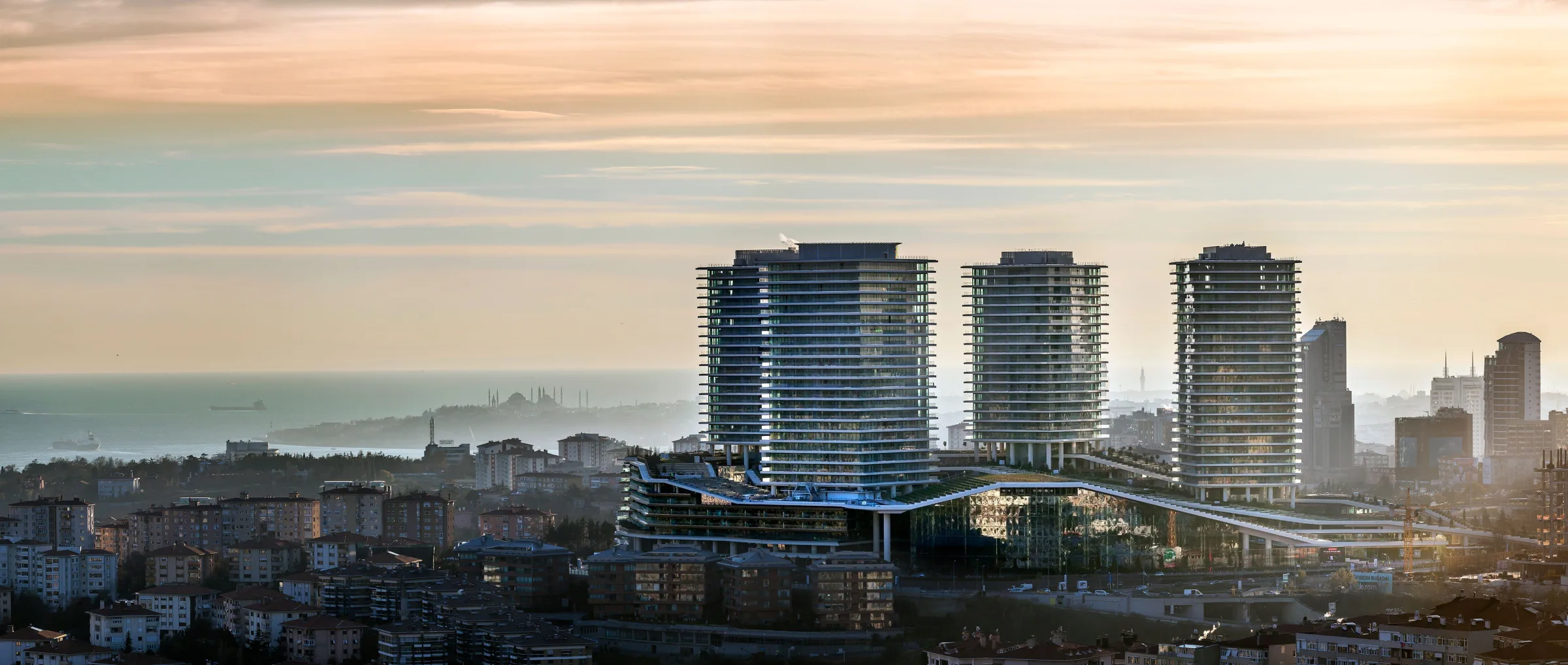 Zorlu Center residential towers at sunset