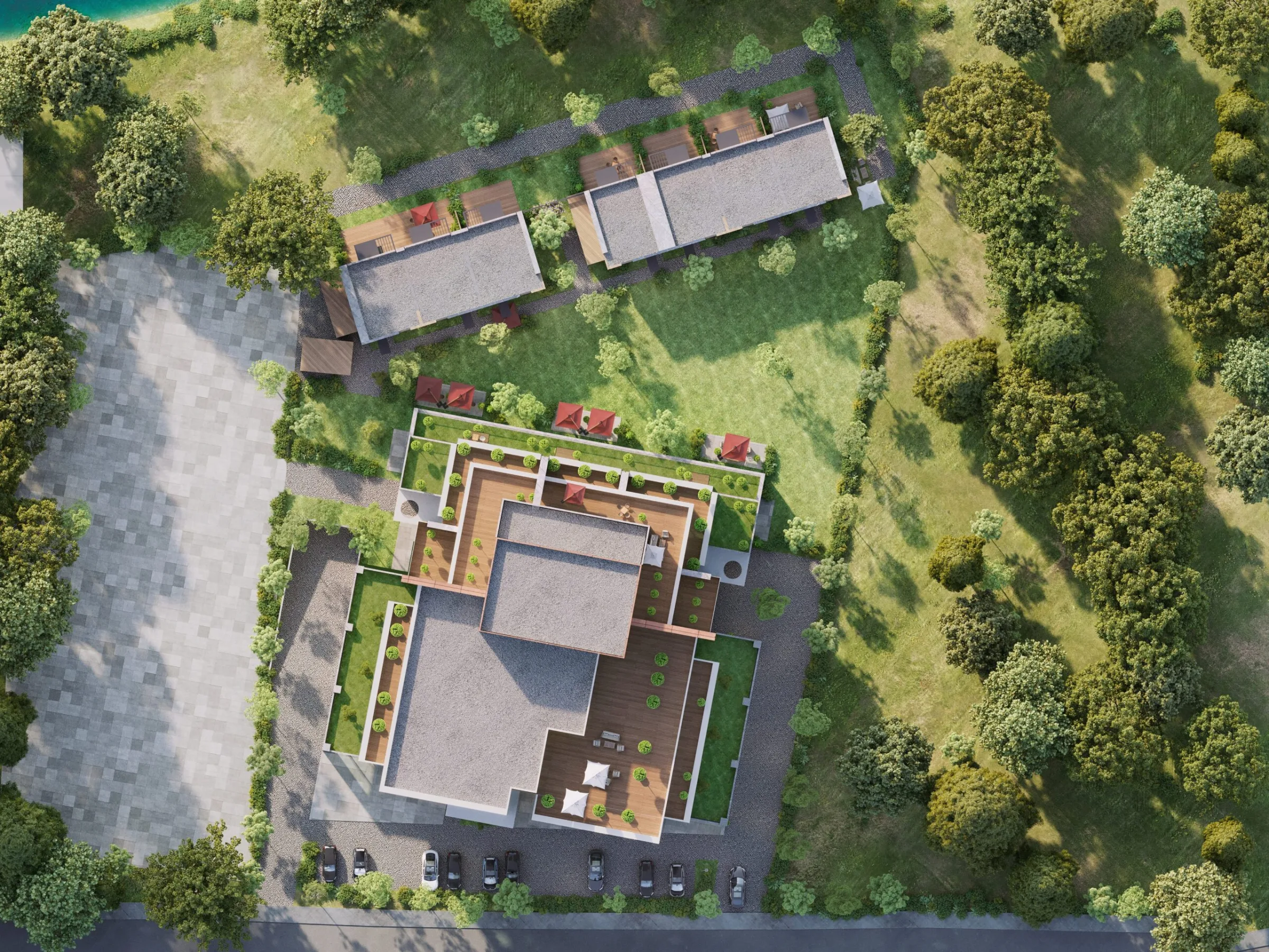 Seba Central landscaped grounds from above