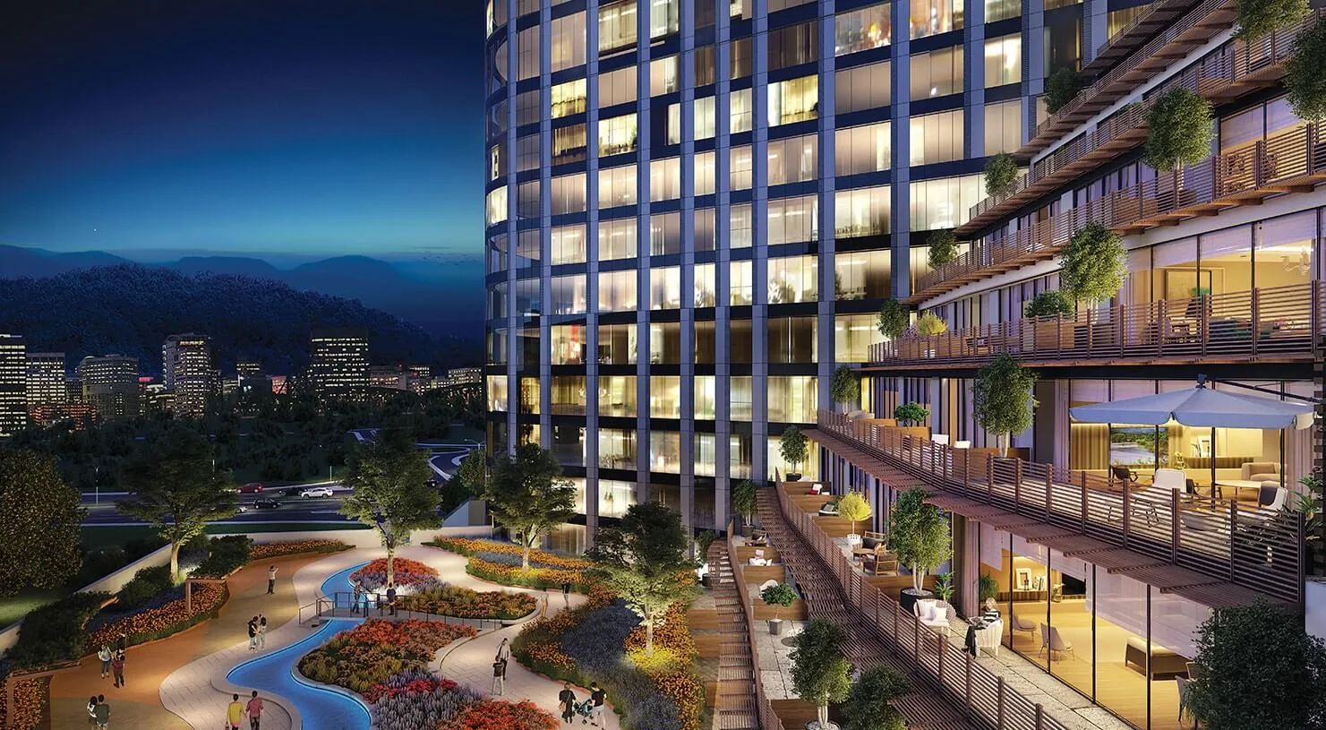 Skyland İstanbul peyzajlı teraslar gece