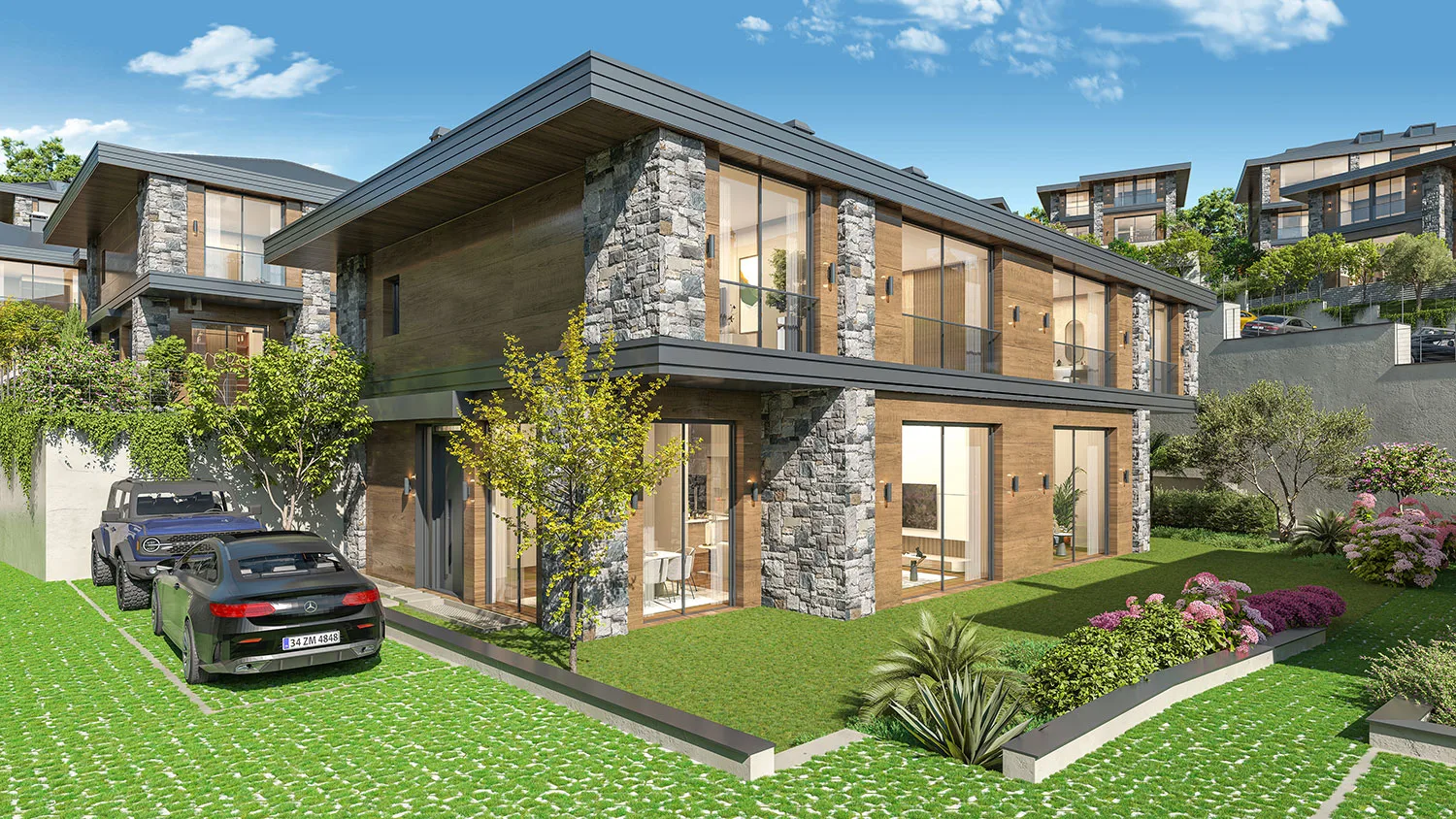 Tera Orman Beykoz villa girişi ve ön bahçe