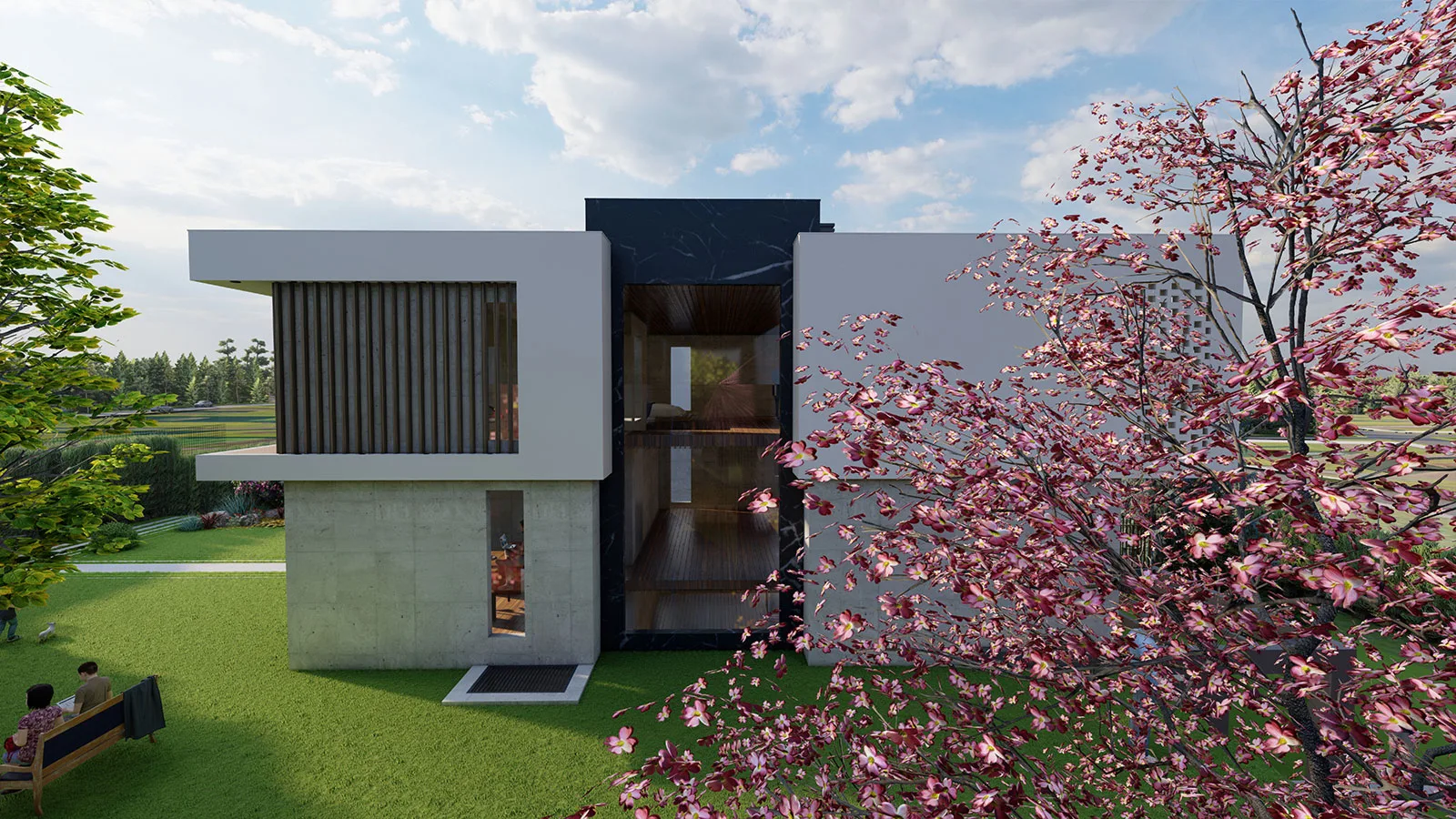 Tetra İncek villa ve bahçe ağaçları (render)