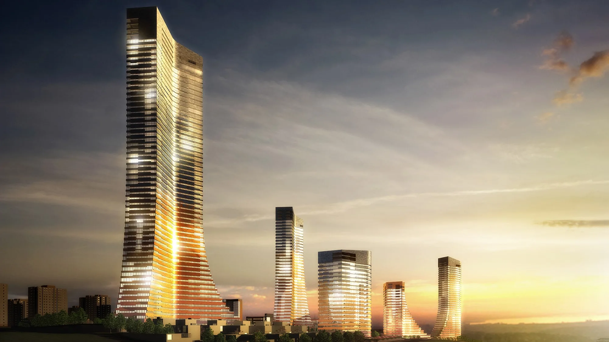 Varyap Meridian gün batımında kuleler